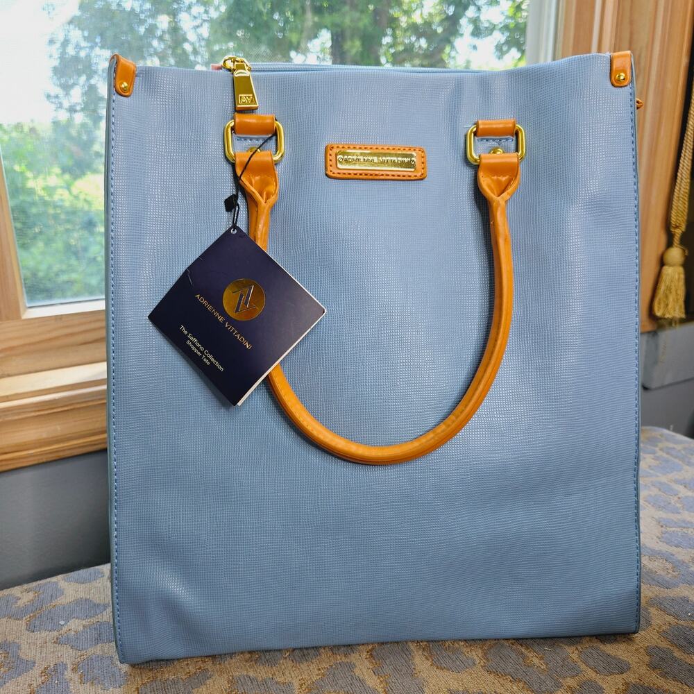 Adrienne Vittadini NWT Saffiano handbag shopper tote blue medium